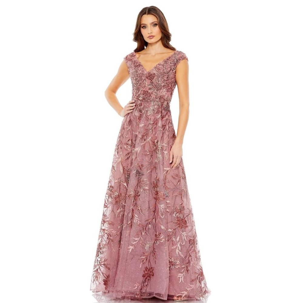 Mac Duggal 20263 Embroidered Cap Sleeve A line Gown Size 4 Dress in Cinnamon